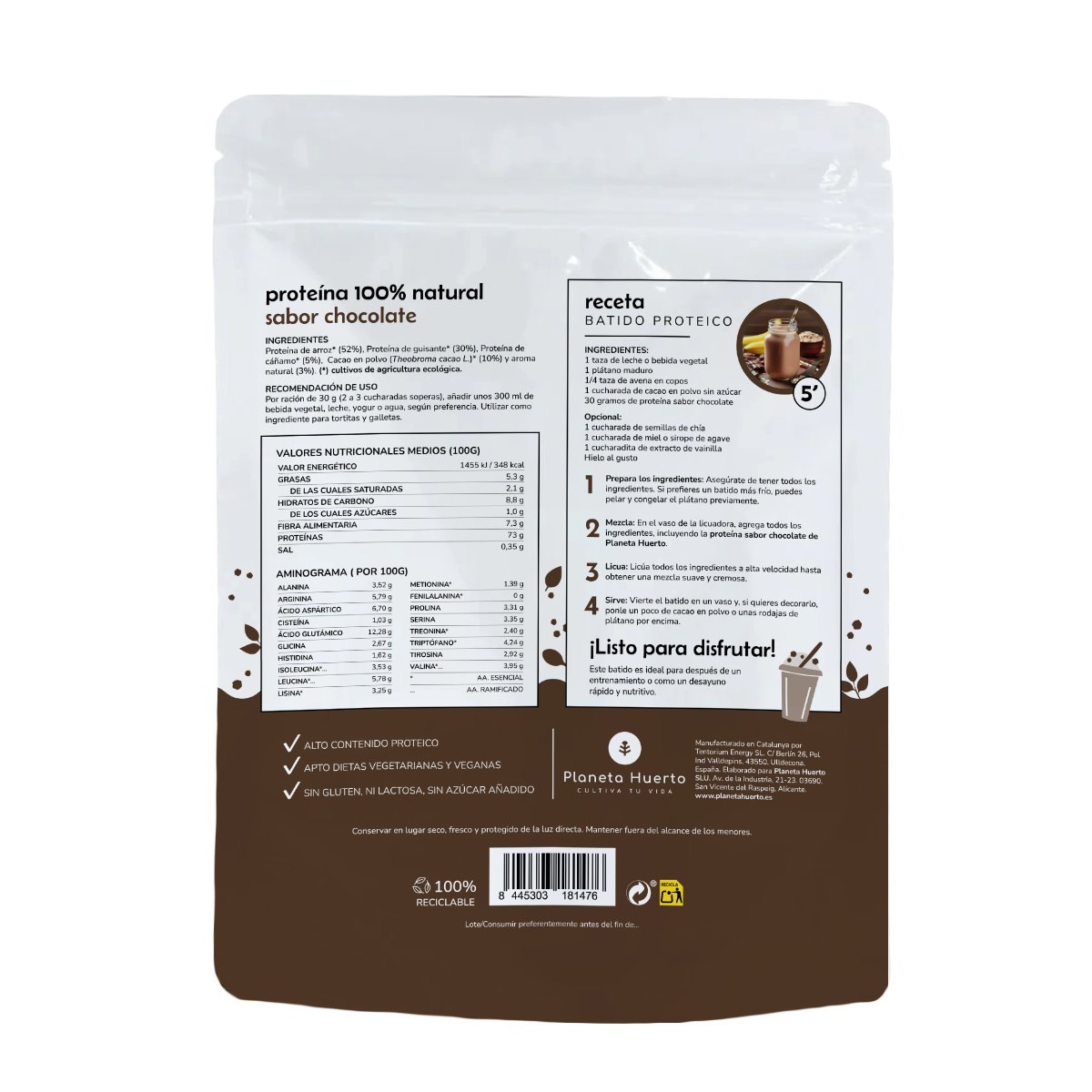 Vegetable protein ECO 73% chocolate Planeta Huerto 500 g