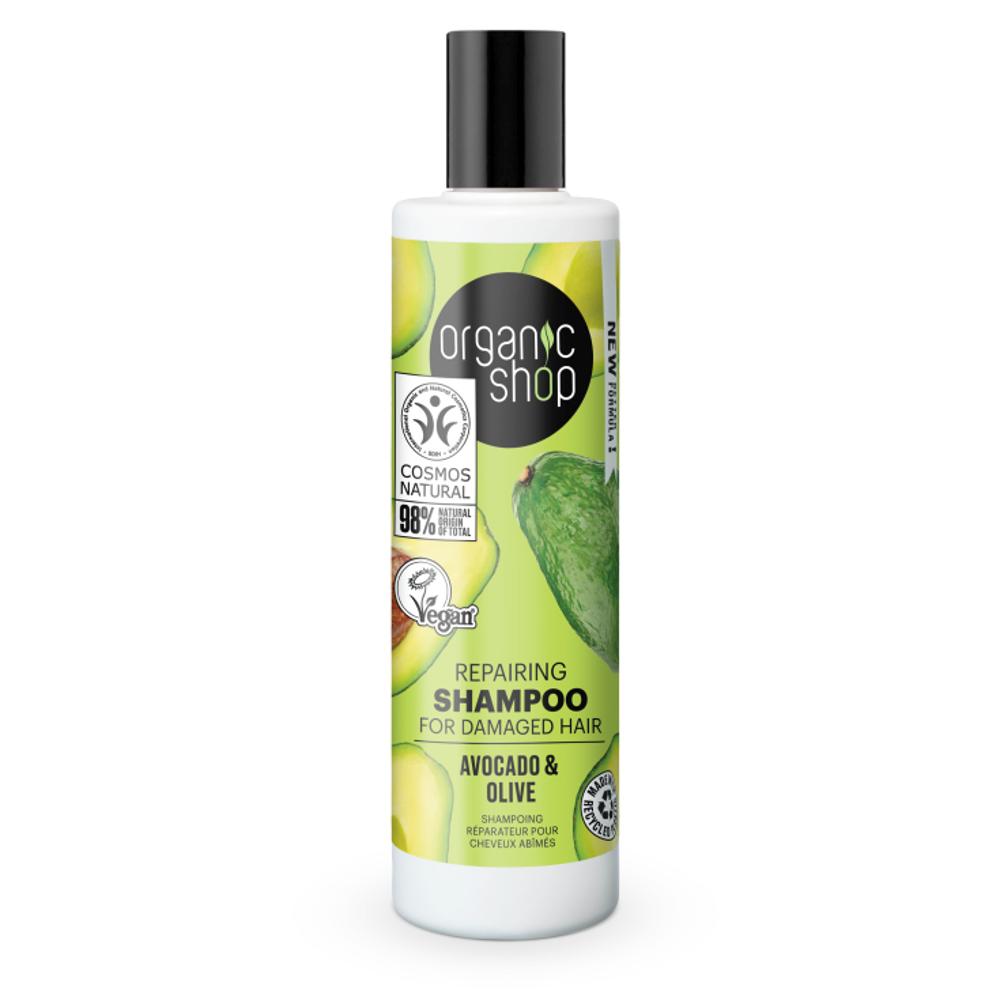 Shampoo riparatore per capelli danneggiati Avocado e Oliva Organic Shop 280 ml