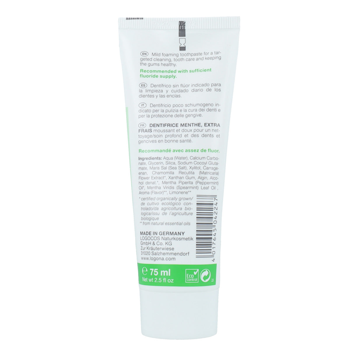 Dentifrice à la menthe bio Daily Care Logona 75 ml