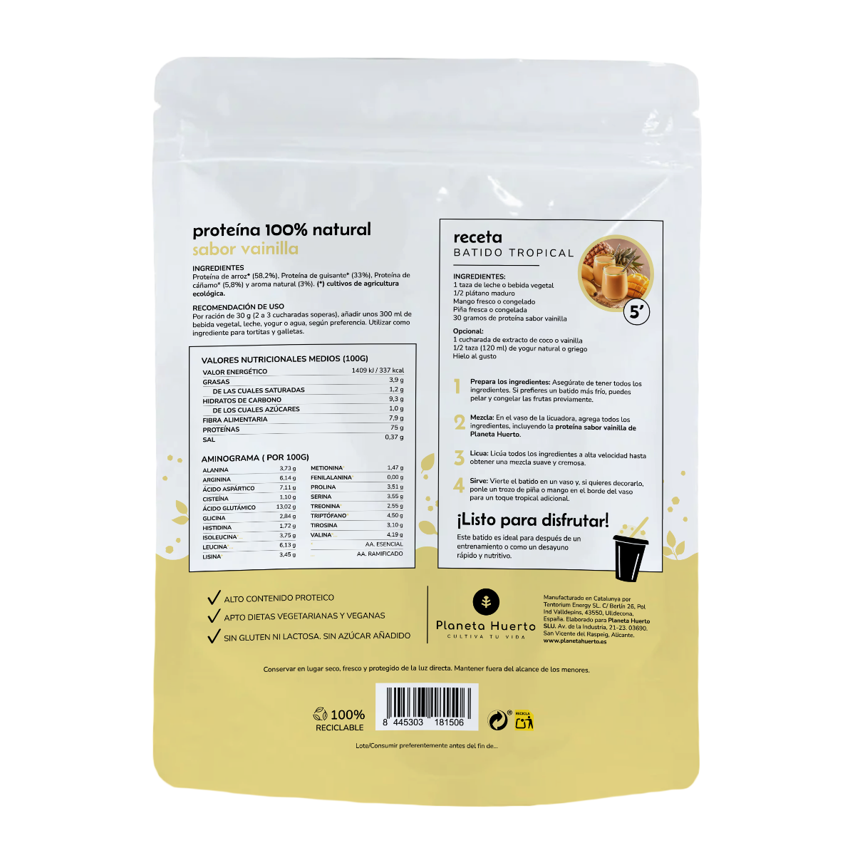 Vegetable protein Eco 75% vanilla Planeta Huerto 1Kg