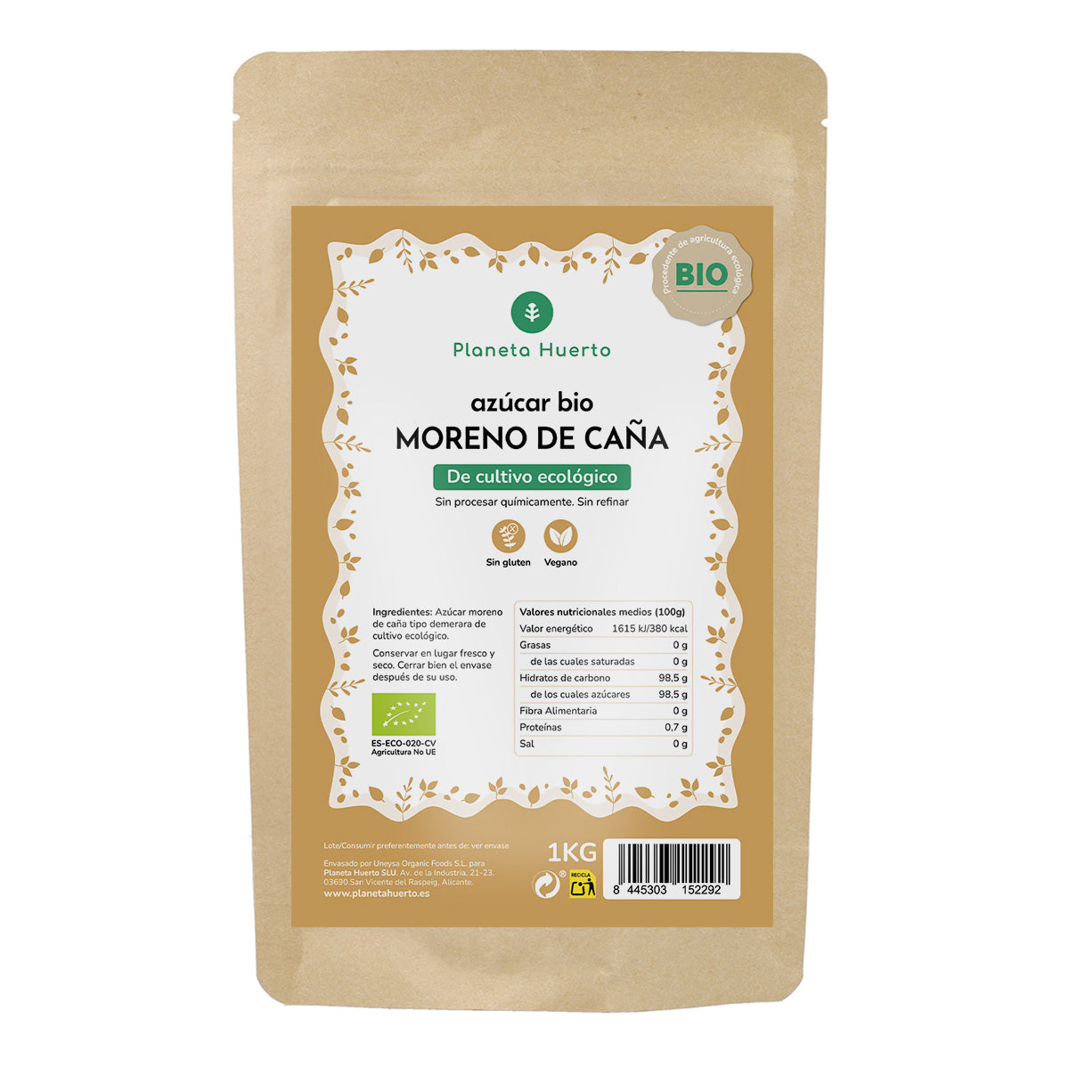 Brown cane sugar ECO Planeta Huerto 1kg