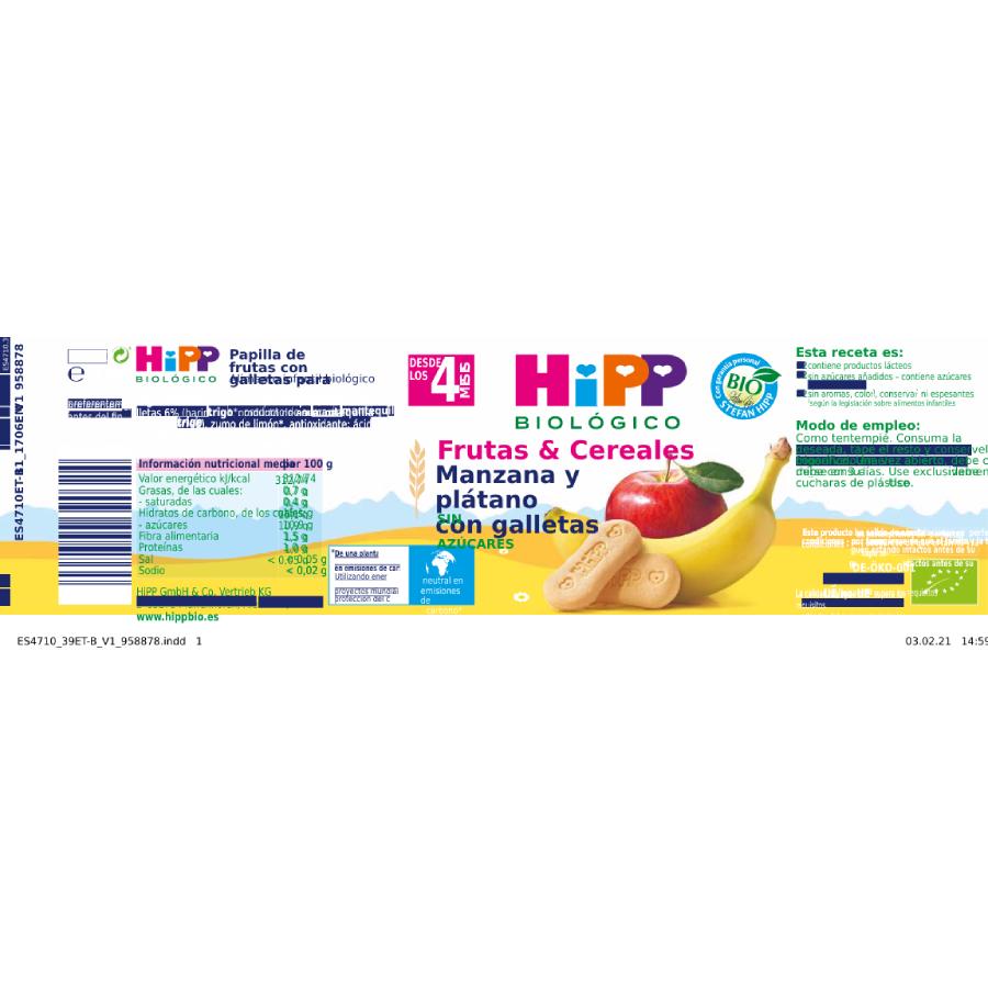 3er-Pack Bio-Gläschen mit Apfel und Banane mit Keksen +4 Monate HiPP 190 g