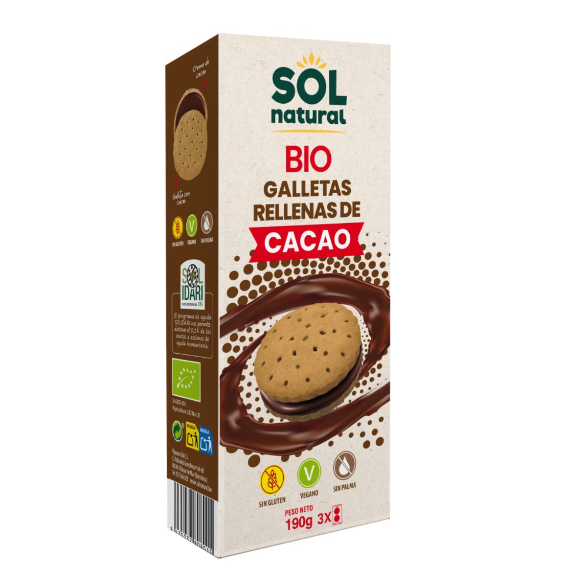 Biscuits fourrés au cacao bio, Sol Natural, 190 g