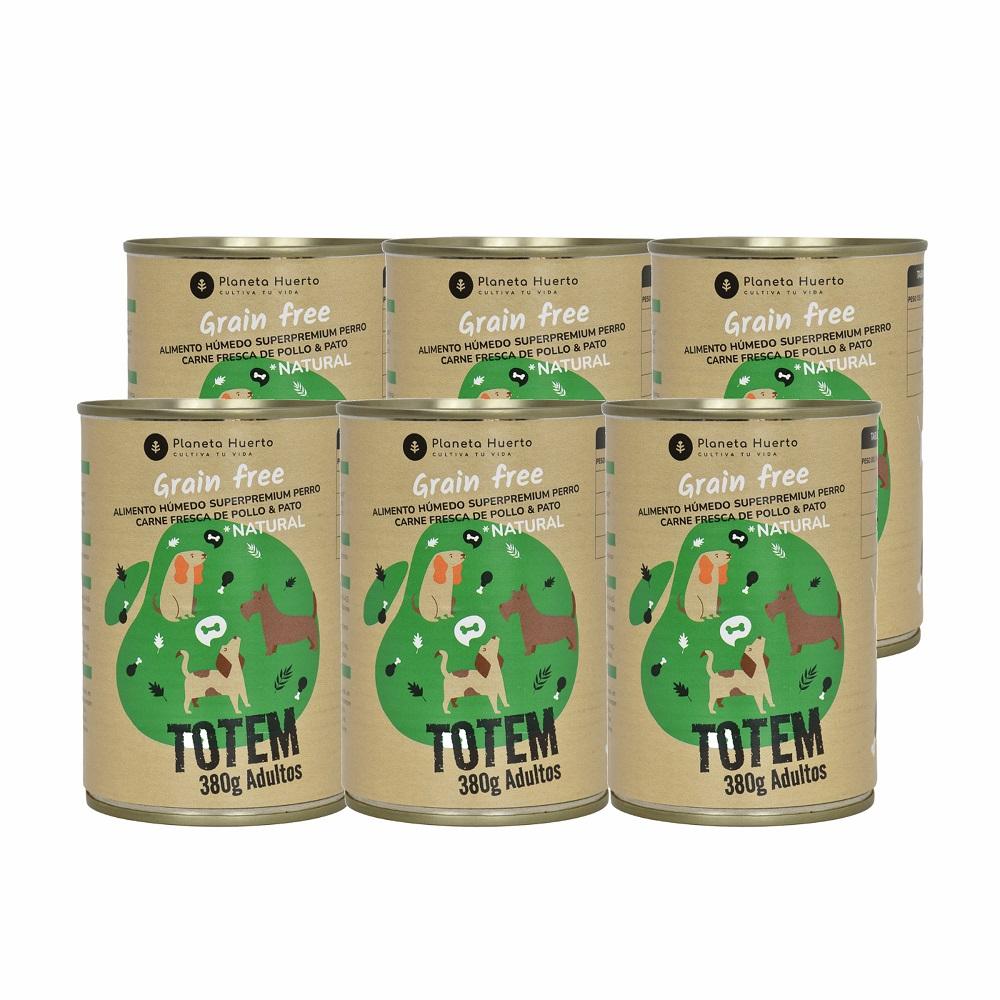 Packung 6 x getreidefreies Superpremium-Hundenassfutter Huhn & Ente 380 g Planeta Huerto