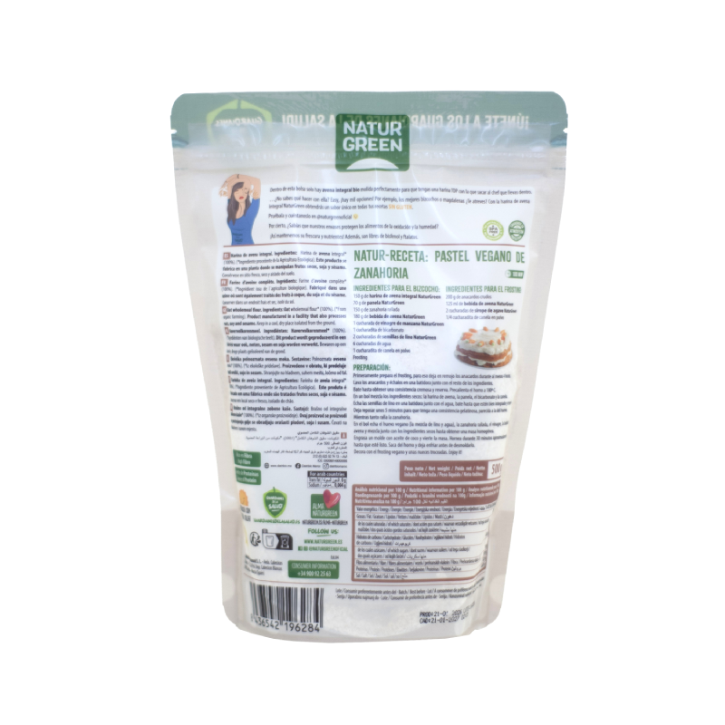 Farine d'avoine complète sans gluten NaturGreen 500 g