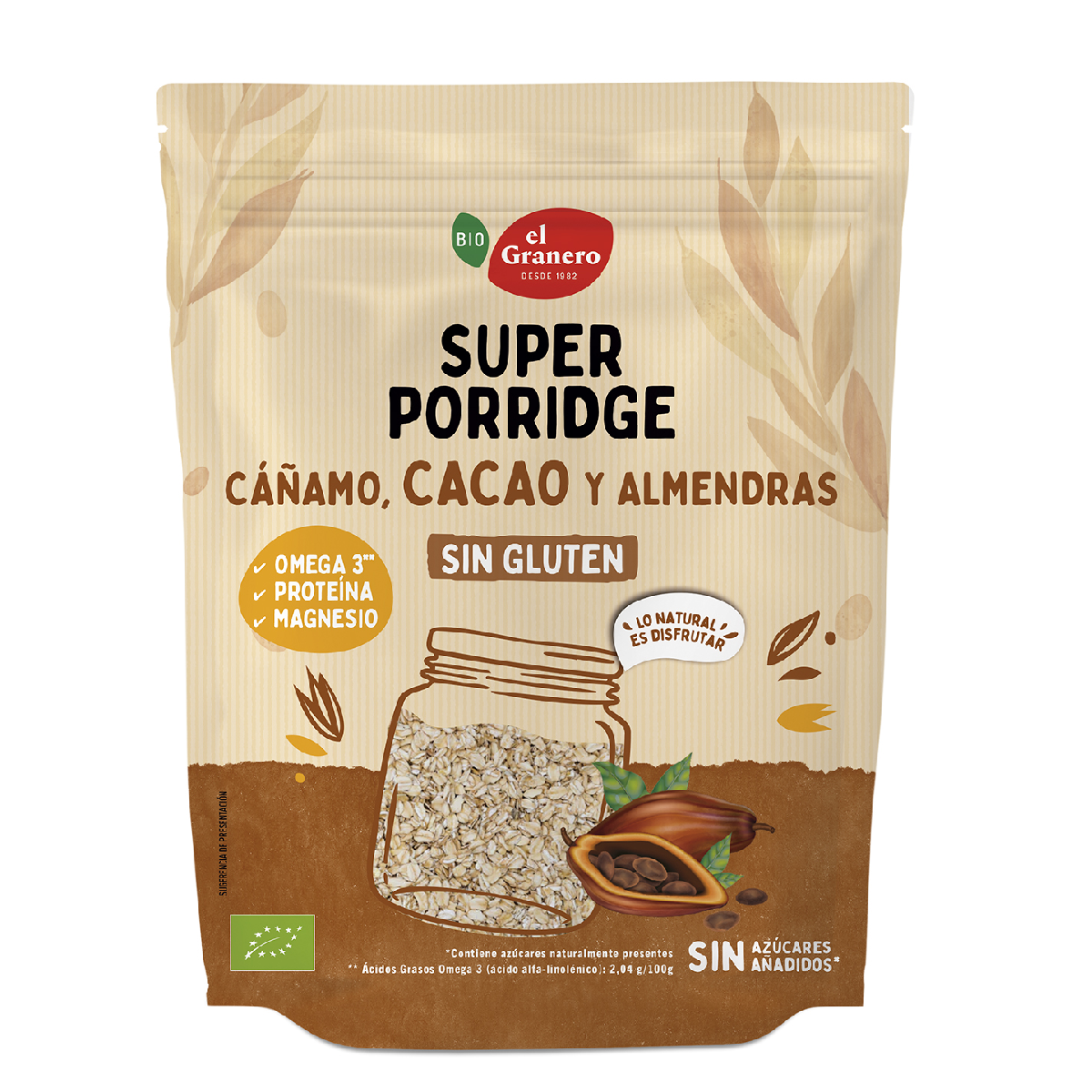 Super Porridge Fiocchi d'avena senza glutine con cacao, mandorle e canapa BIO El Granero 350 g