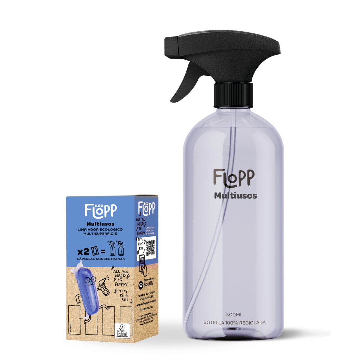 FLOPP ECO Multiuso Bottiglia 500 ml + Ricarica