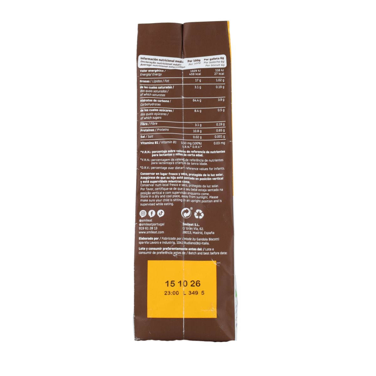 Galleta espelta, avena y cacao ECO 220 g Smileat