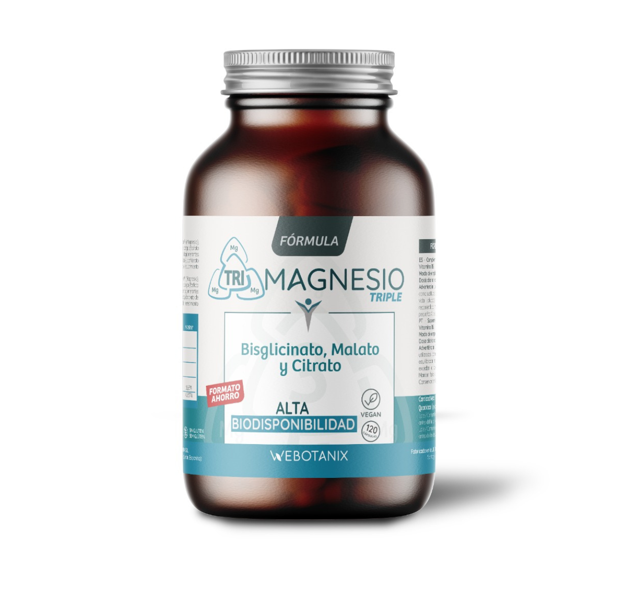 Triple Magnesium (Bisglycinat, Malat und Citrat) Vegan Formula, WeBotanix, 120 Kapseln