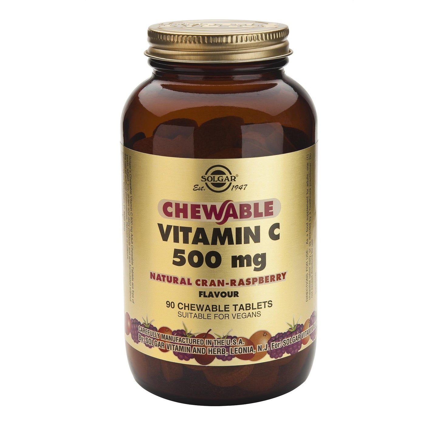 Vitamin C 500 mg mit Himbeergeschmack von Solgar, 90 Kautabletten