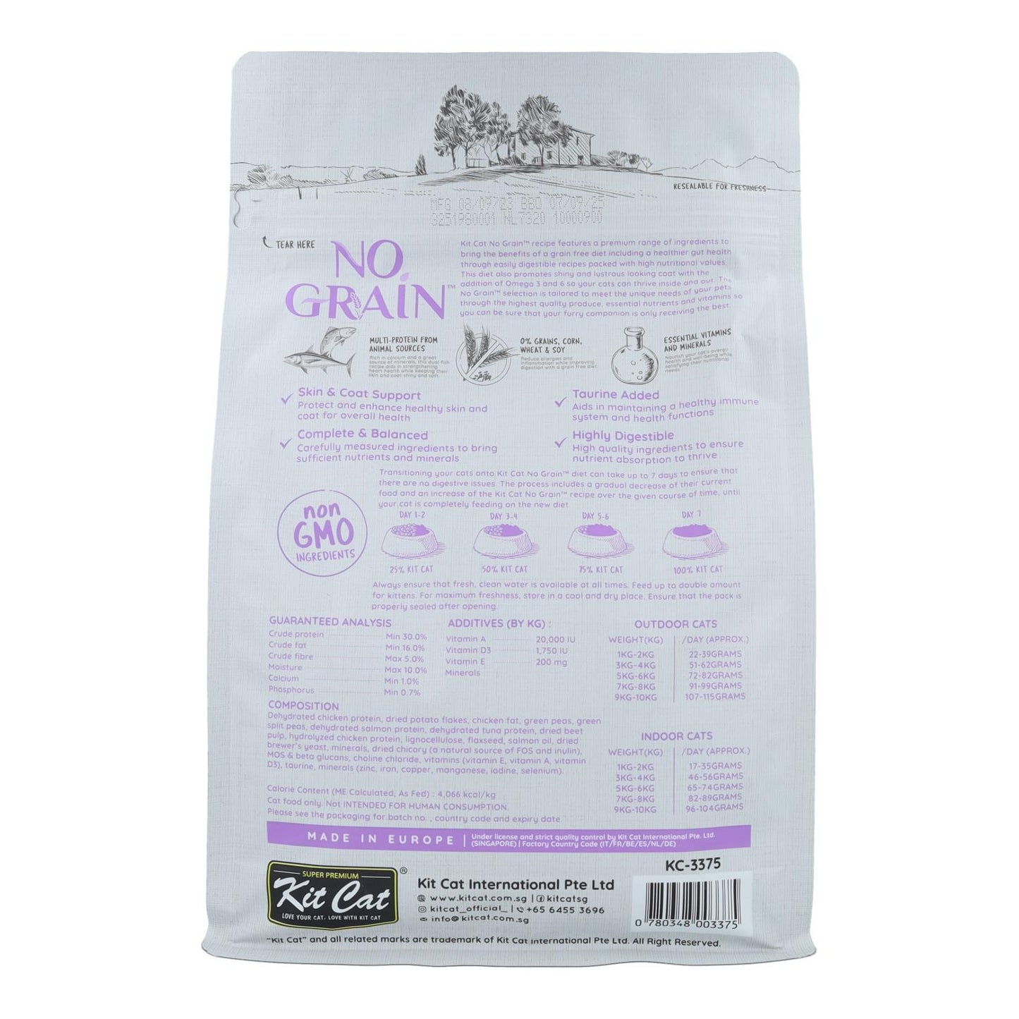 Kit Cat No Grain Cat Food – Thunfisch & Lachs 1 kg Natürliches Katzenfutter