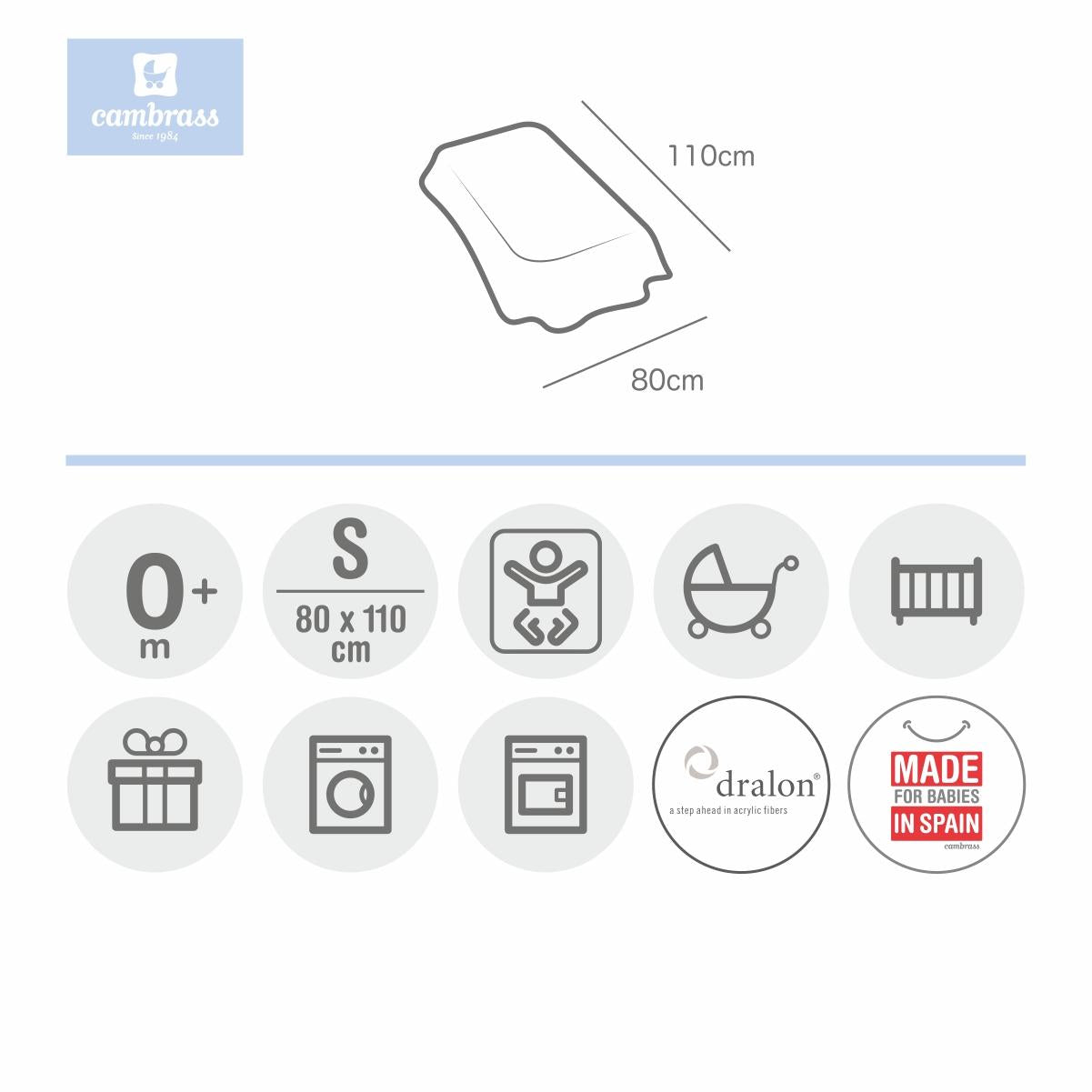 Kocyk do łóżeczka dziecięcego 80x110 cm. Cambrass w różnych kolorach Star Rosa