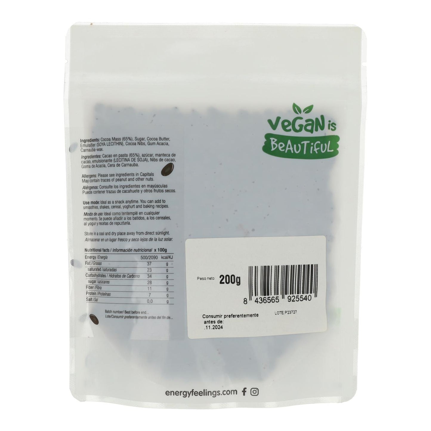 NIBS RICOPERTI DI CIOCCOLATO: (200 g) Doypack