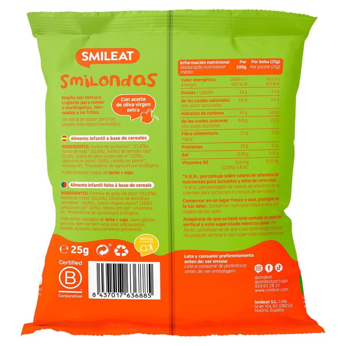 Smilondas Snack di mais, ceci, lenticchie e carote Eco Smileat 25 g