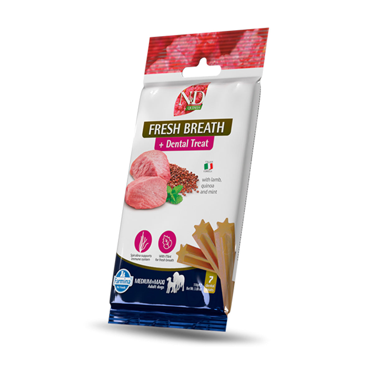 N&D Quinoa Canine Dental Treat Fresh Breath races moyennes/grandes 100 g 7 unités