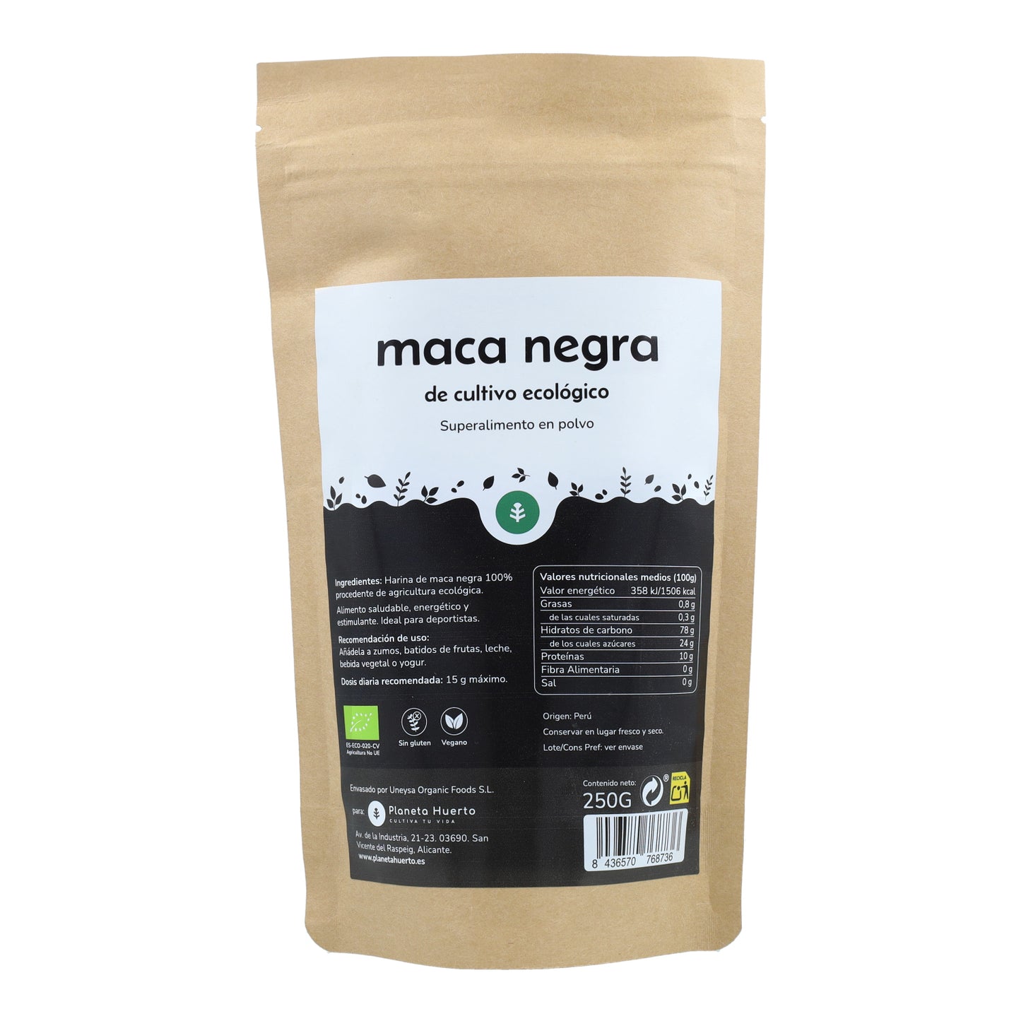 Svart Maca-pulver ECO Planeta Huerto 250 g