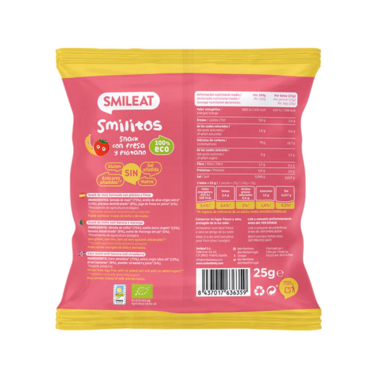 Pakket 12x Smilitos, aardbeien- en bananenwormpjes ECO Smileat, 25 g