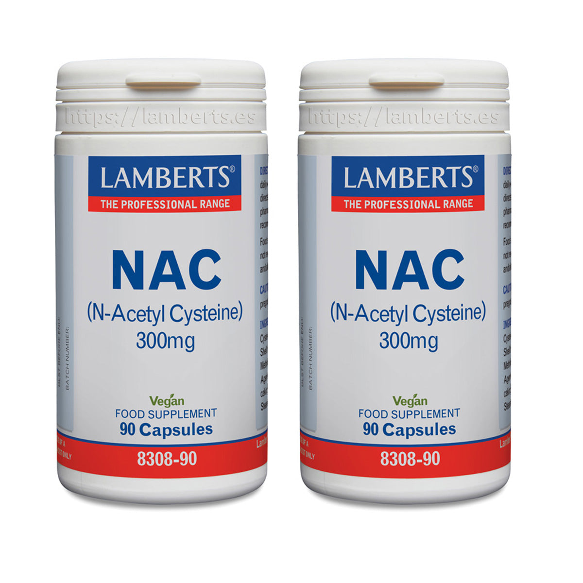 Pack 2x NAC (N-Acetylcystein) Lamberts 300 mg, 90 kapslar
