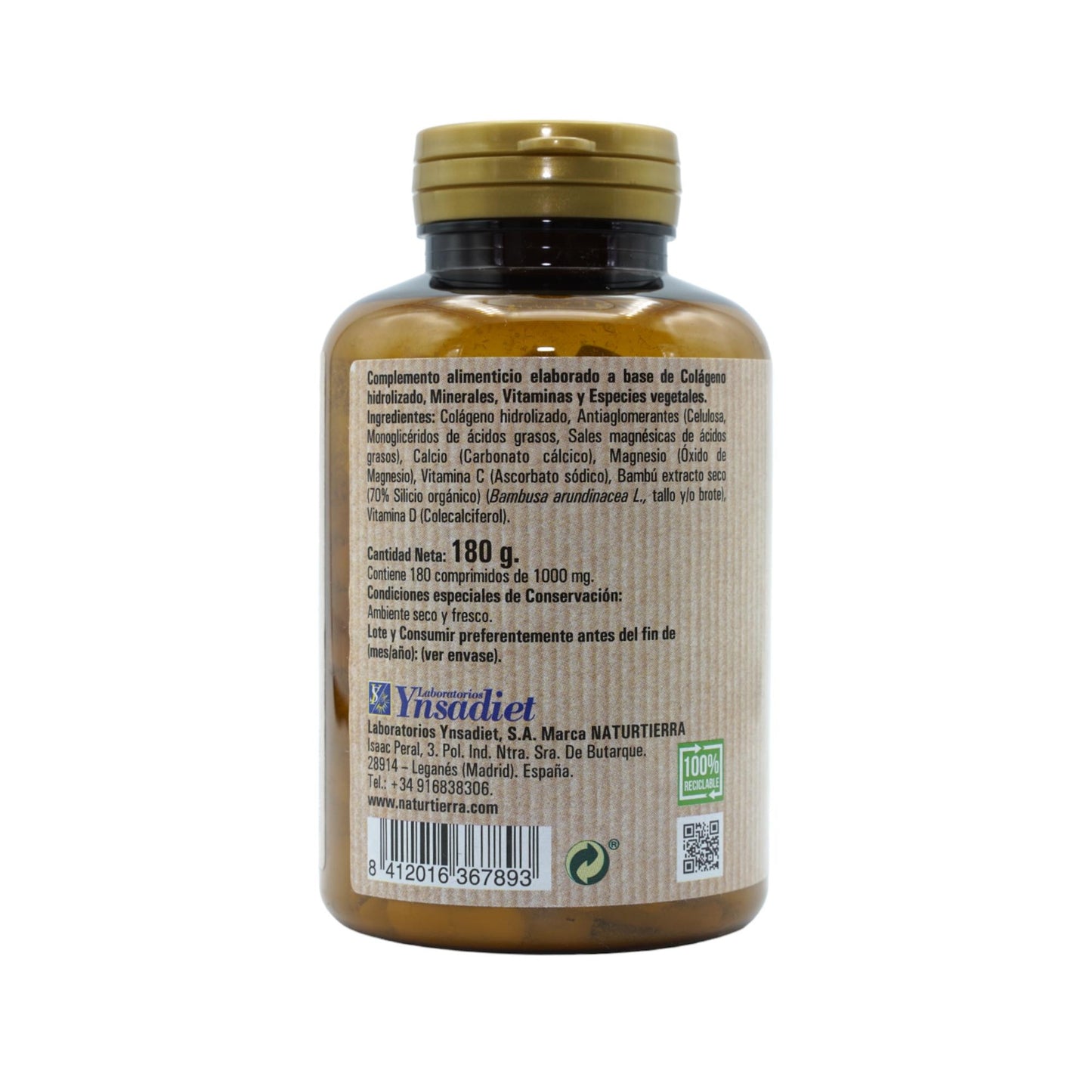 Collagene con magnesio + silicio organico + vitamina C e D, 180 compresse. NaturTierra