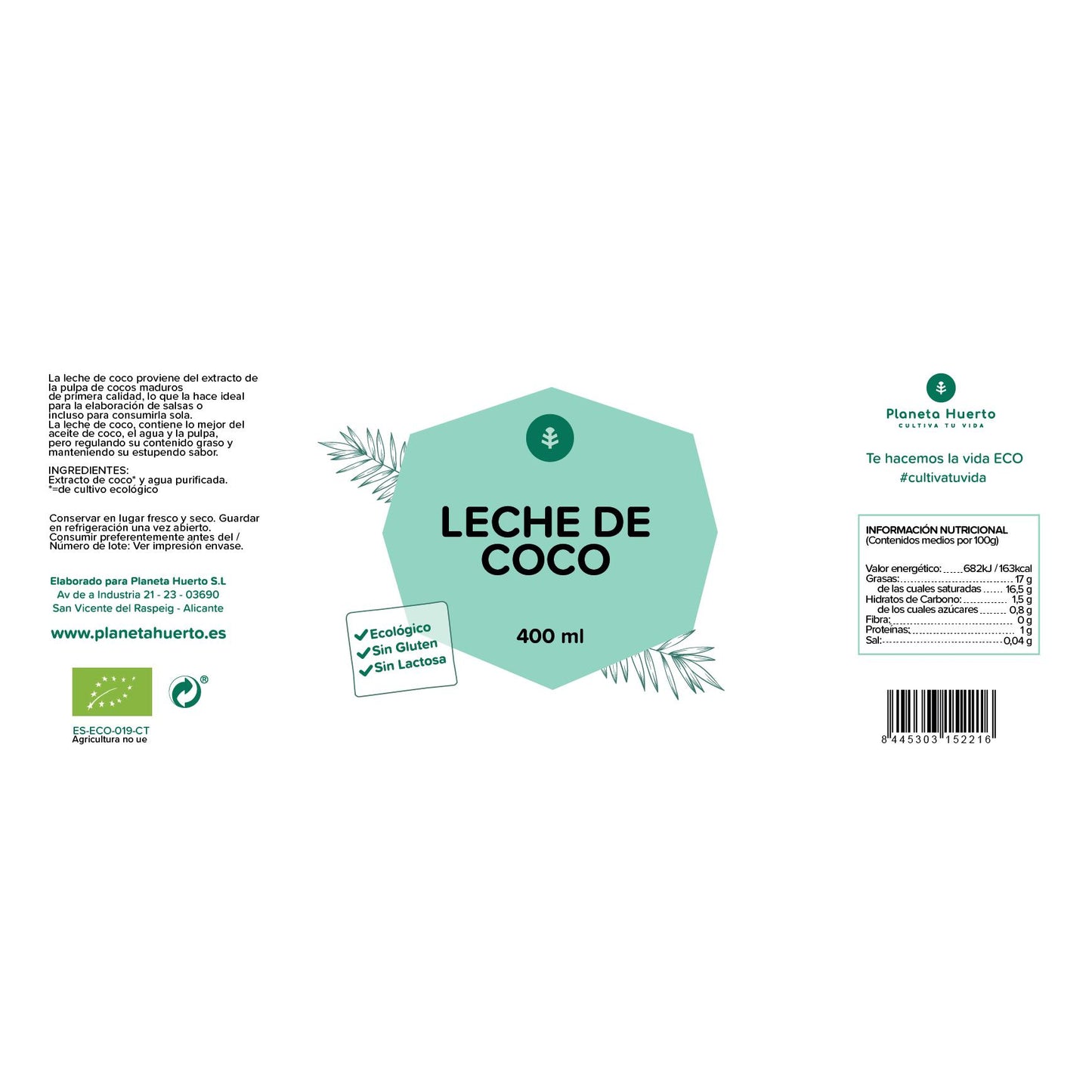 Kokosnusscreme-Konzentrat ECO Planeta Huerto 400 ml