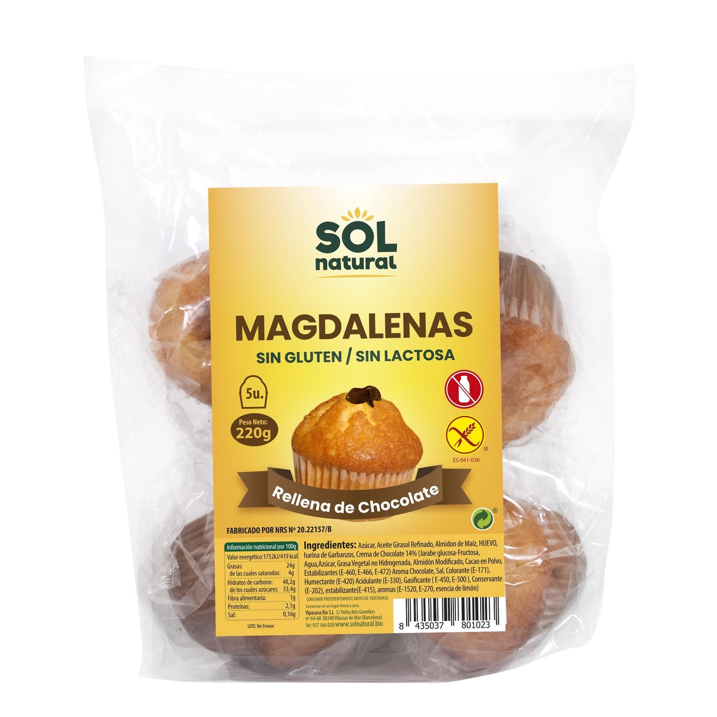 Madeleines sans gluten au chocolat Sol Natural 220 g