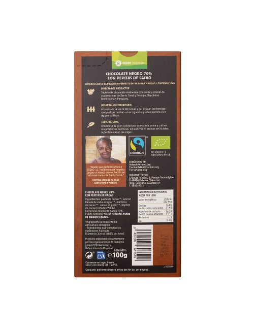 Tablette de chocolat noir 70 % pépites de cacao Bio Tierra Madre 100 g