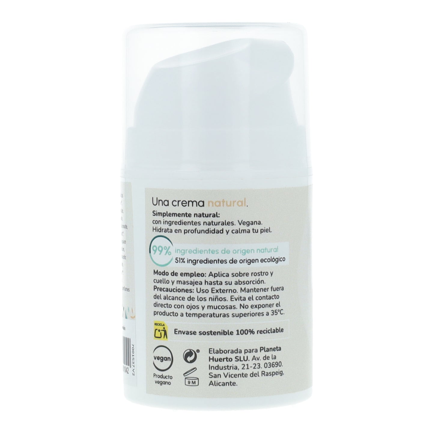 Argan and cotton facial moisturising cream Planeta Huerto 50 ml