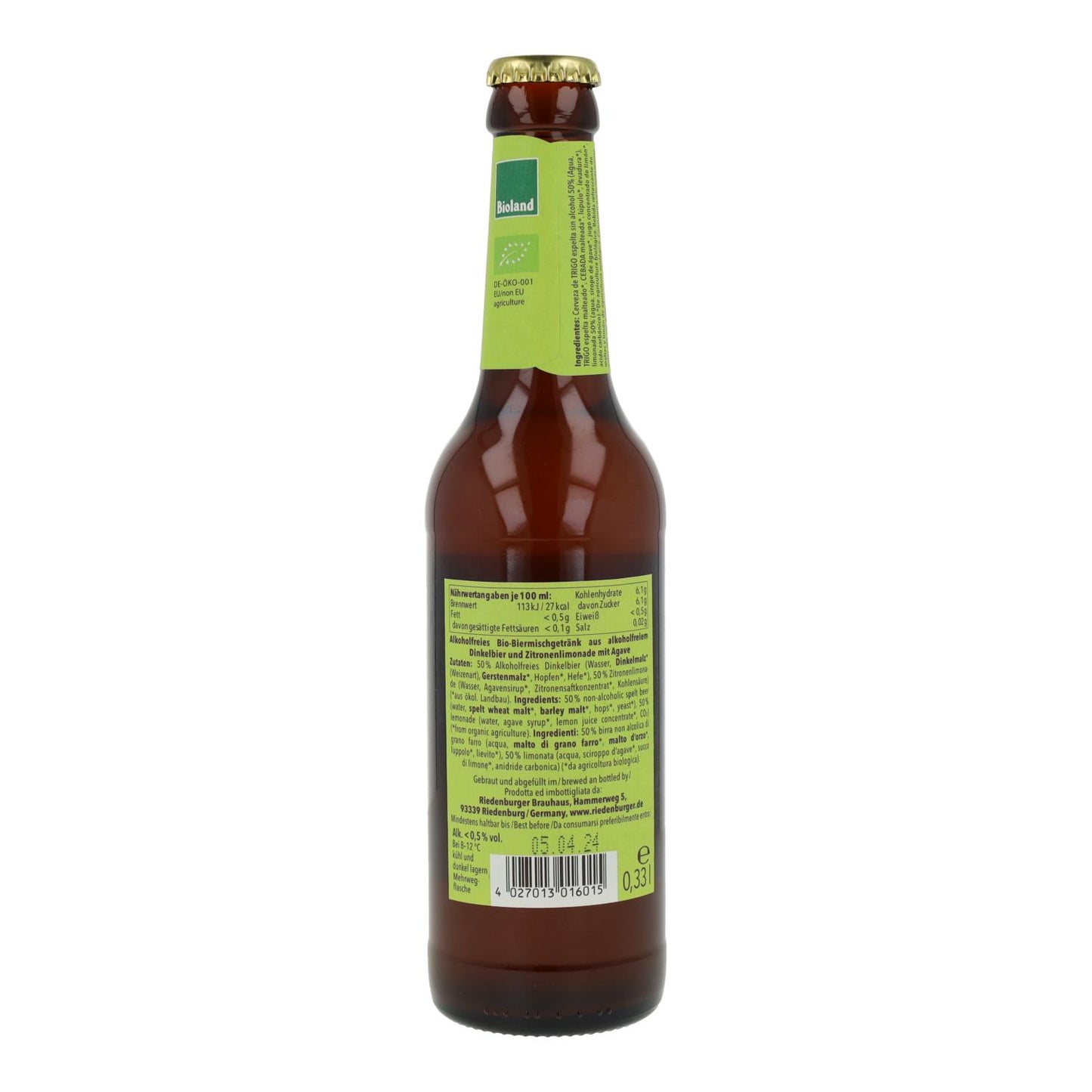 Riedenburguer Alkoholfreies Dinkel-Leichtbier, 33cl.