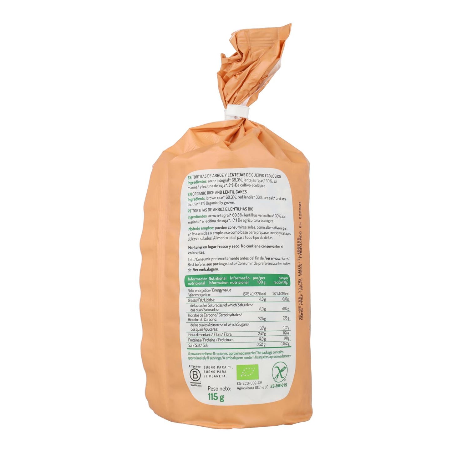 El Granero Organic Gluten-Free Rice and Lentil Cakes, 115 g