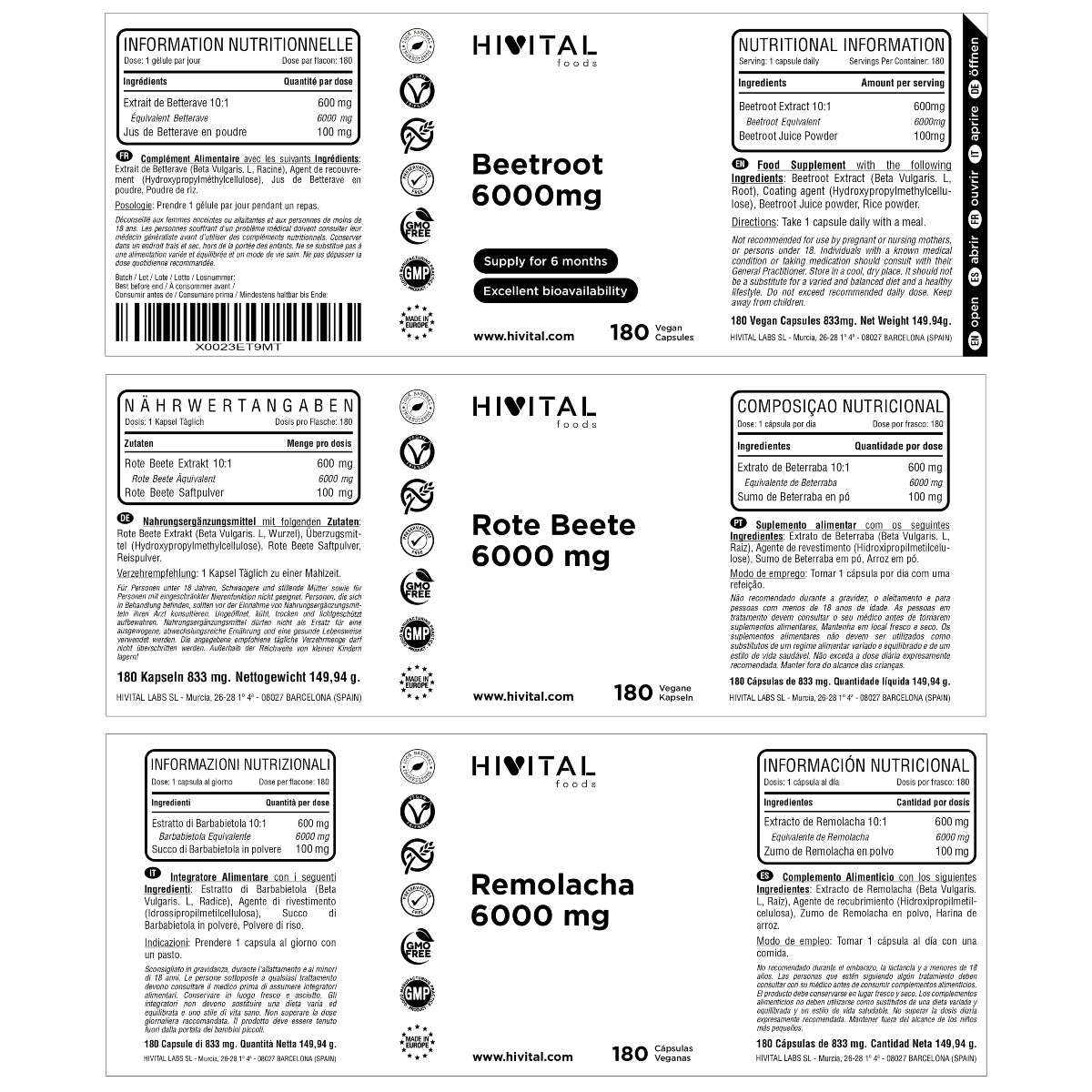 Biet 6000 mg Hivital 180 veganistische capsules