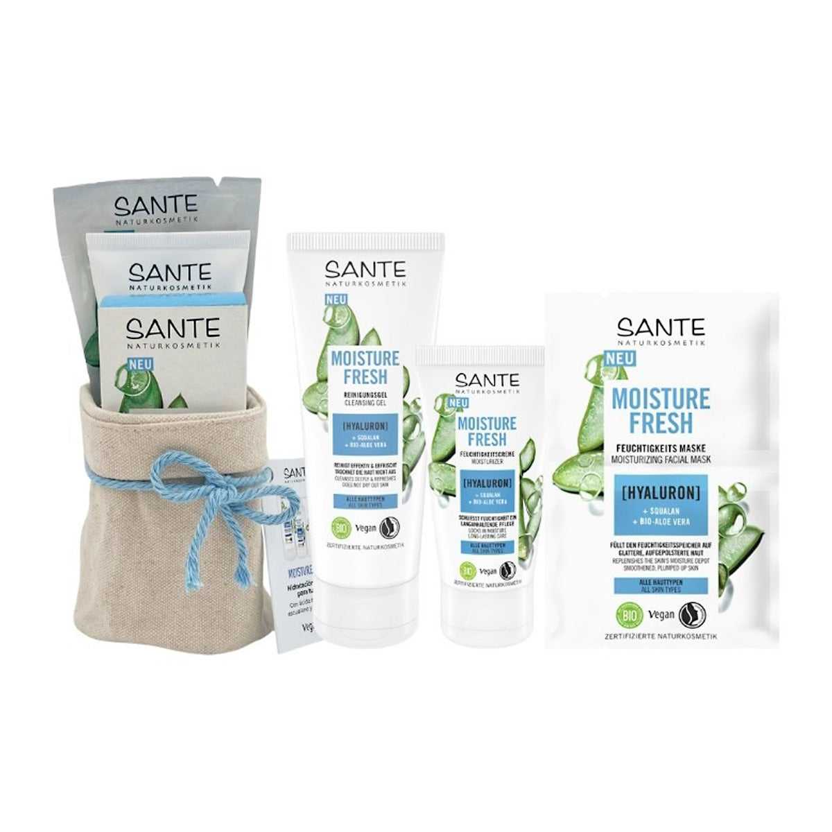 Confezione per la cura del viso Moisture fresh OMAGGIO organizer in cotone Sante