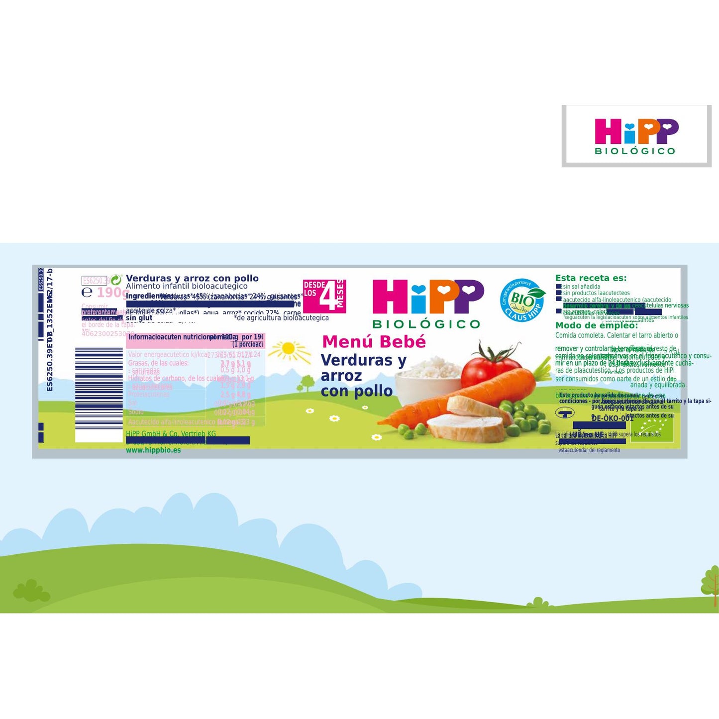 Pack x 3 Tarrito de Verduras y Arroz con Pollo BIO a partir de 4 Meses HiPP 190 grHiPP