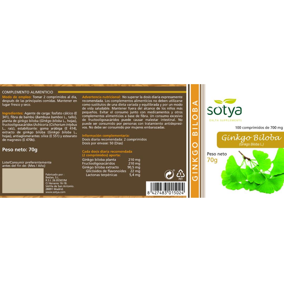 Ginkgo Biloba Sotya 100 comprimés