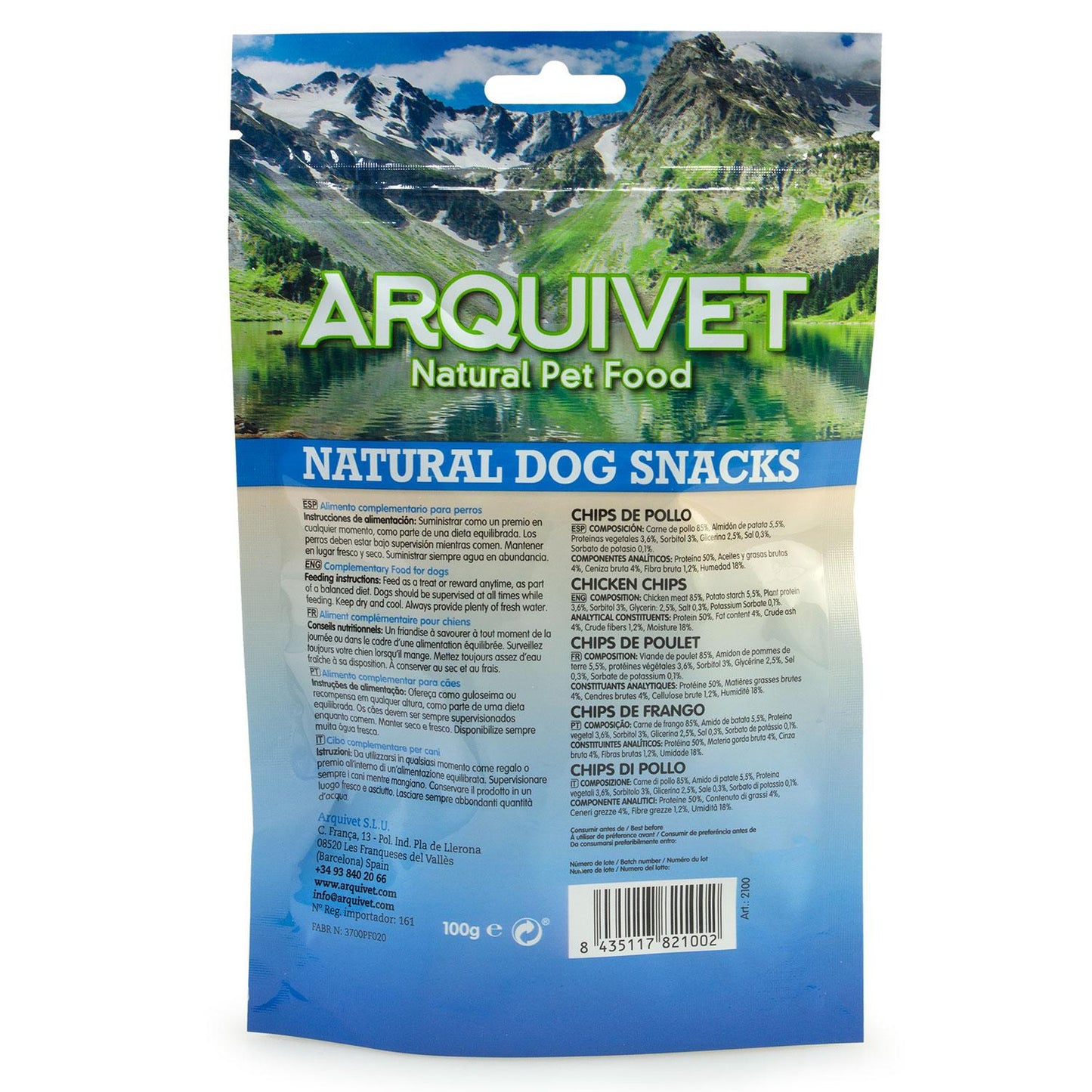 Snack naturale per cani Chips di pollo Arquivet 100 g