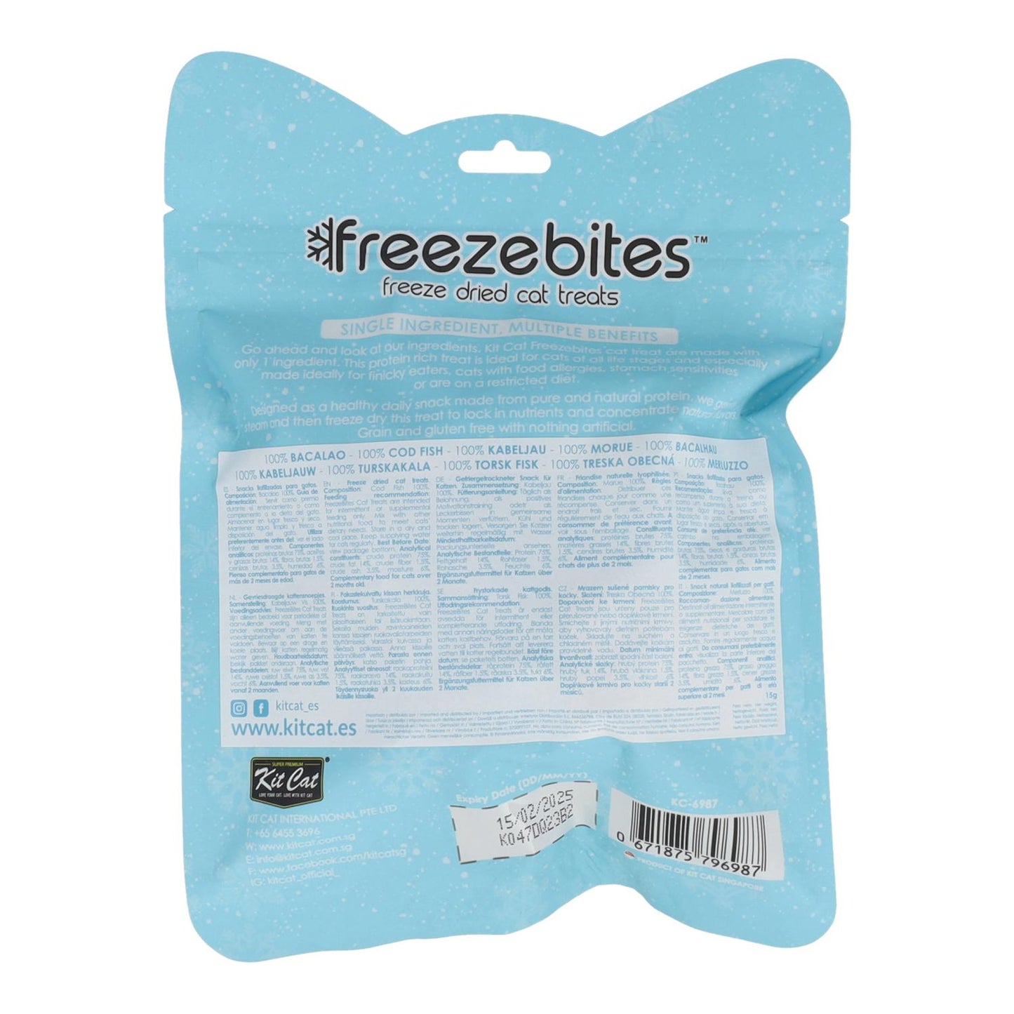 Kit Cat FreezeBites - Morue 15 g Snack lyophilisé naturel pour chats