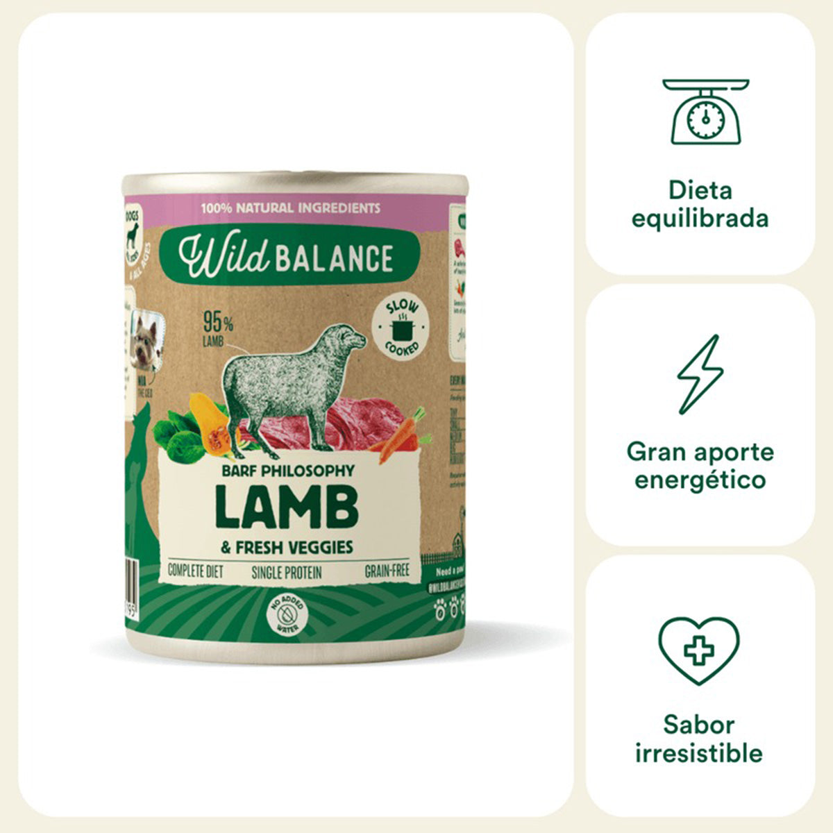 Menu completo BARF di agnello per cani, Wild Balance, 400 g