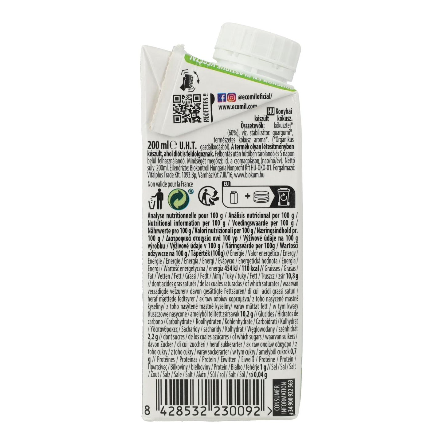 Ecomil Cuisine Kokosmilch-Kulinarische Zubereitung 200 ml