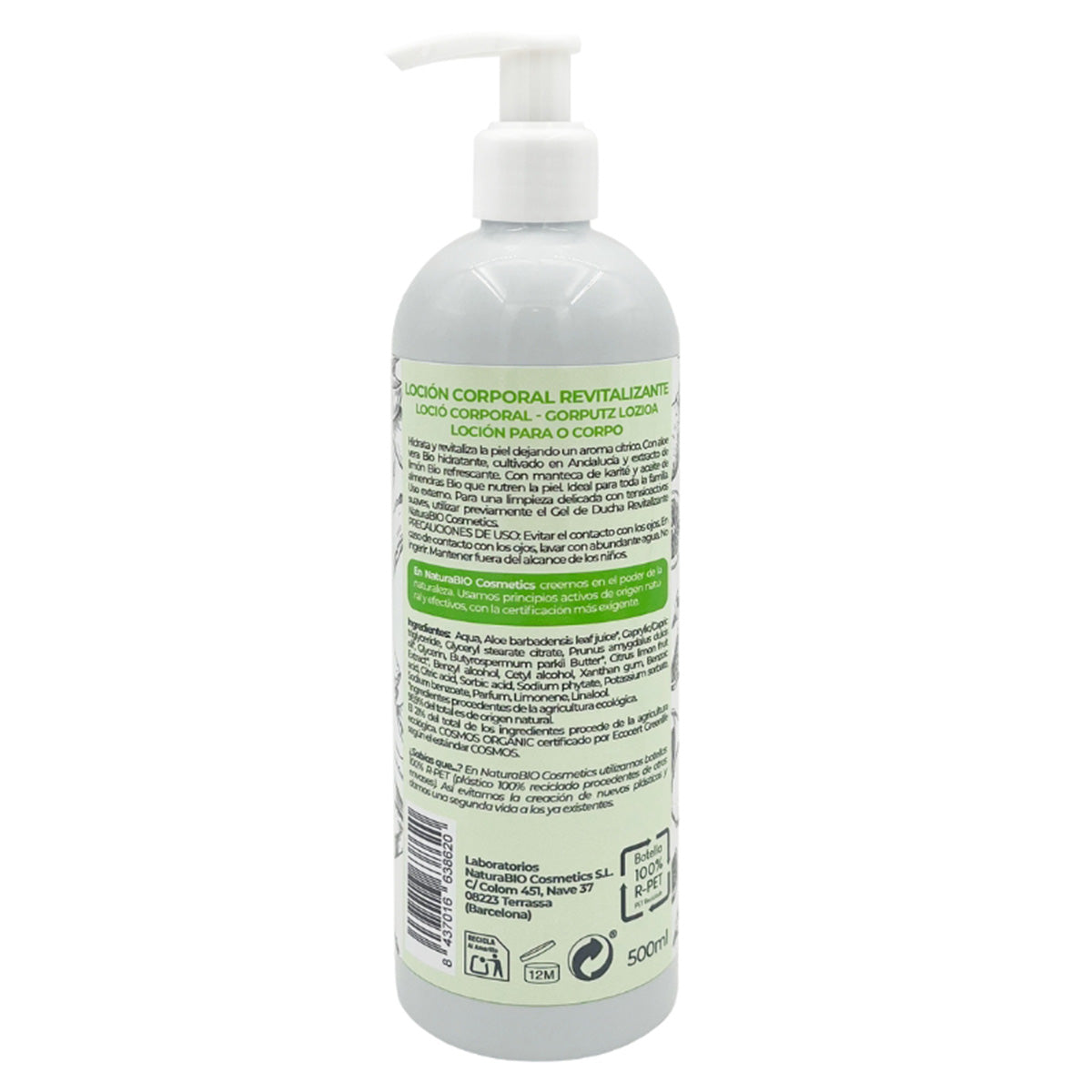 Lotion corporelle revitalisante citron et aloès bio Naturabio 500 ml