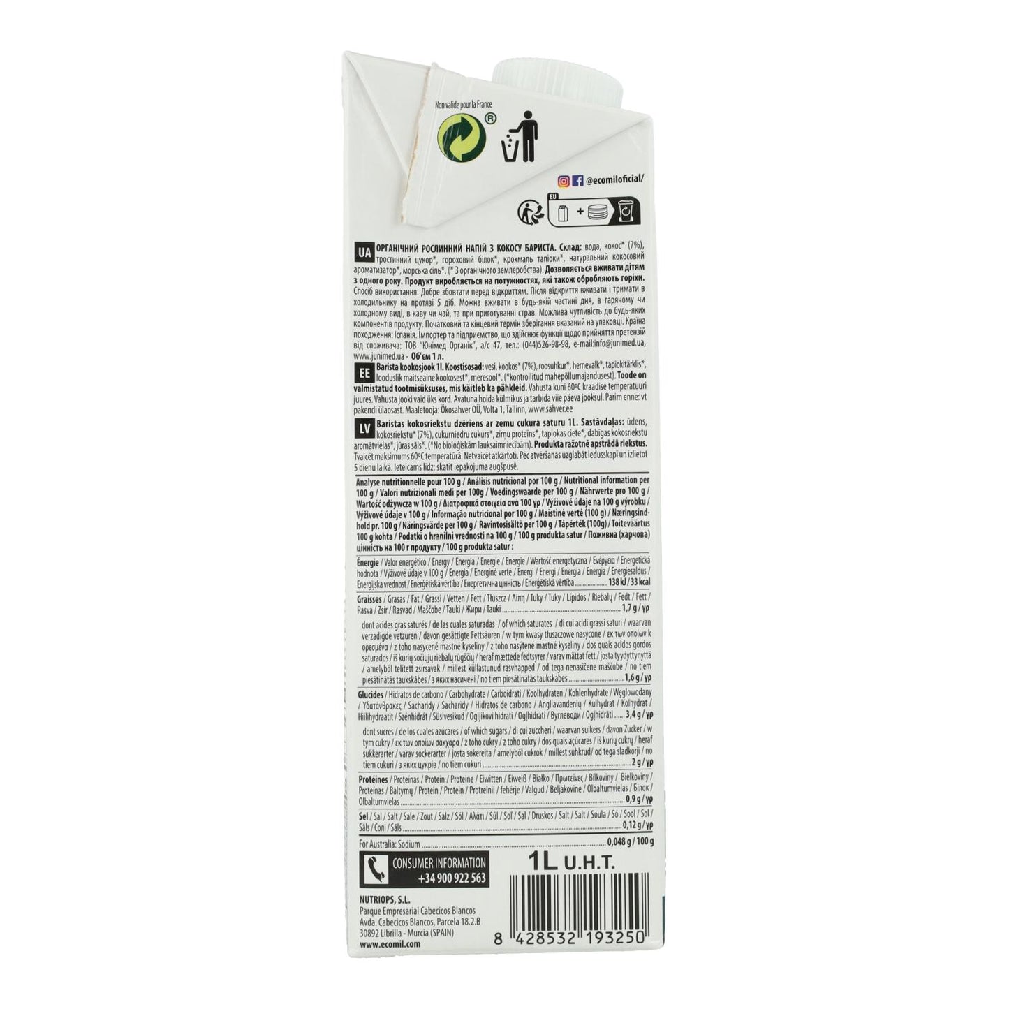 Napój roślinny z kokosa Barista BIO EcoMil 1 l