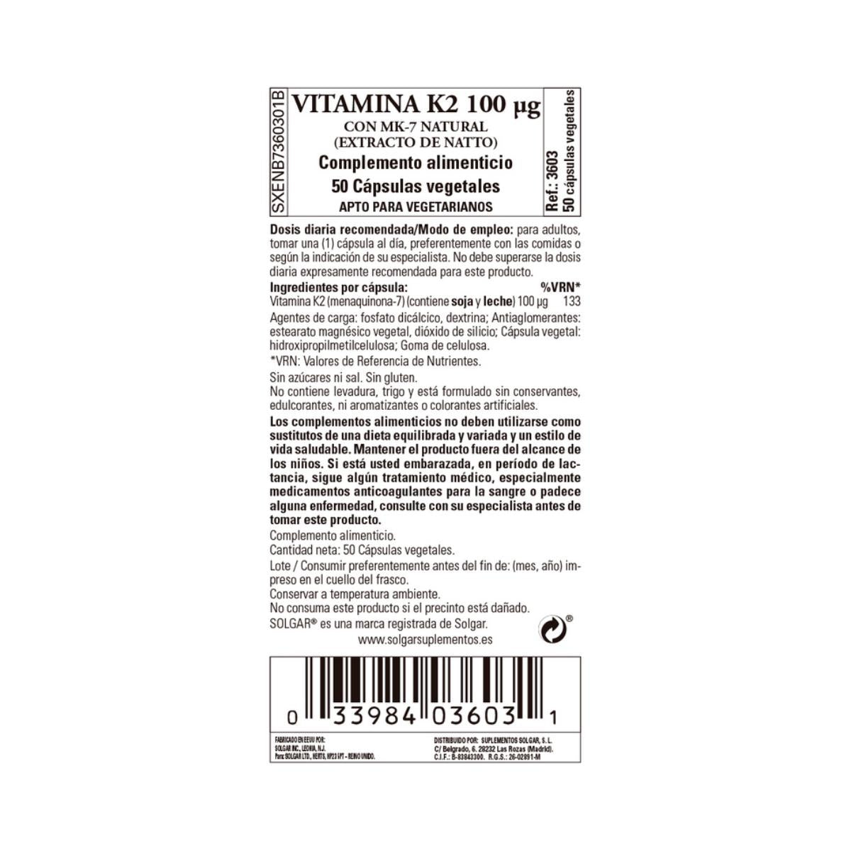 Vitamin K2, 50 pflanzliche Kapseln à 100 μg