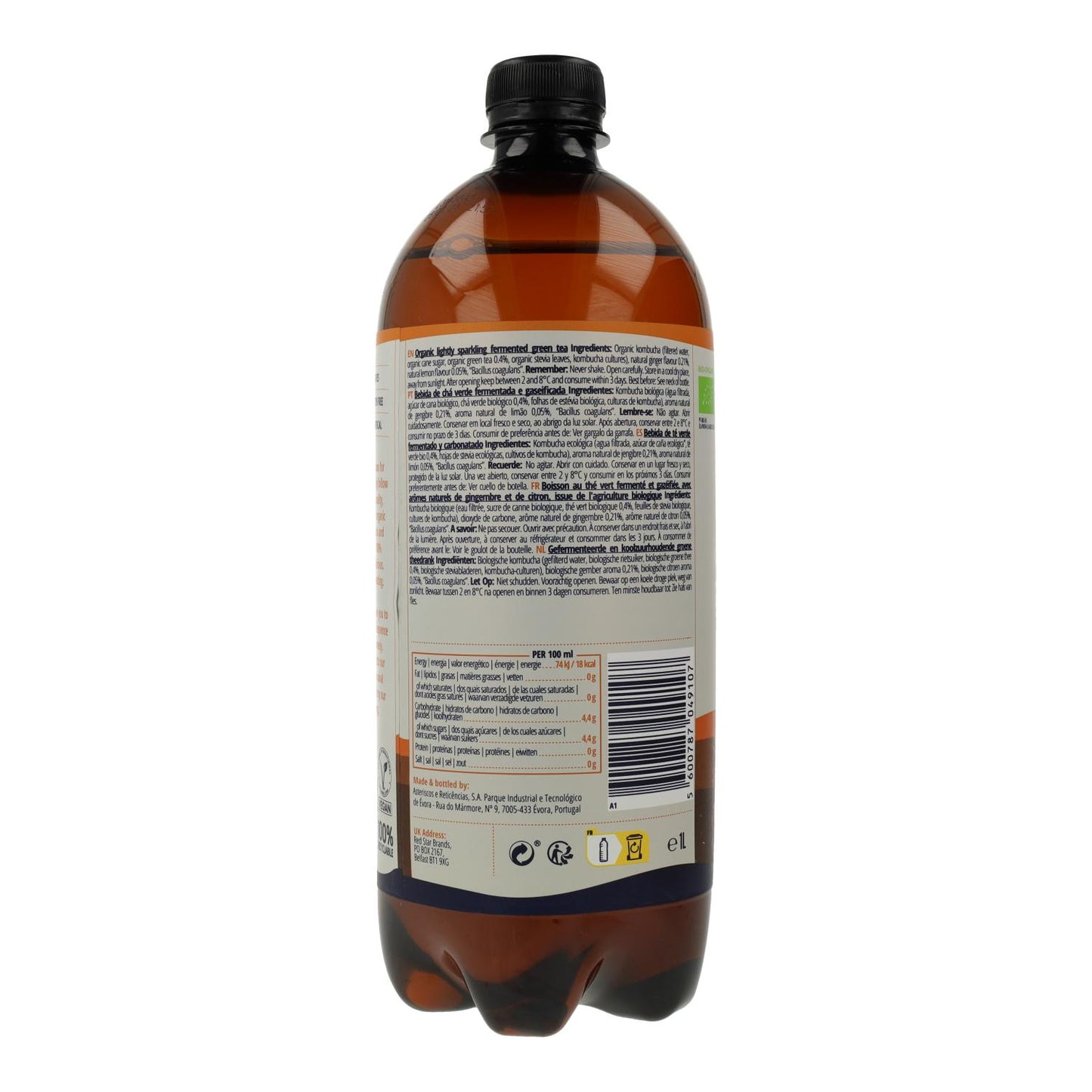 Captain Kombucha Organic Ginger and Lemon Kombucha Drink 400 ml