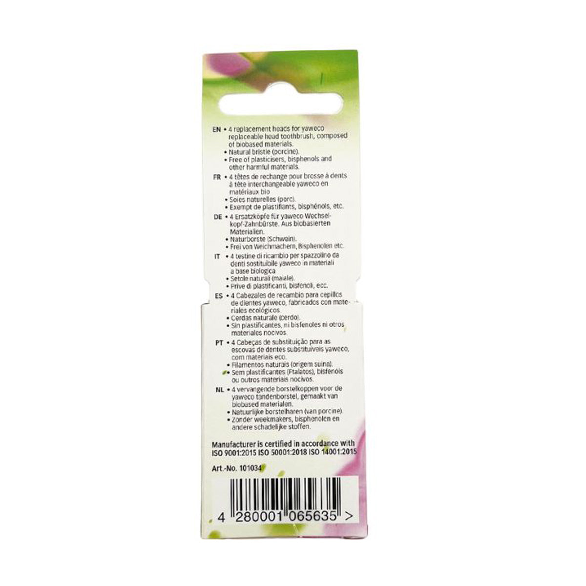 Vervangende tandenborstel Nature Medium Yaweco, 4 stuks