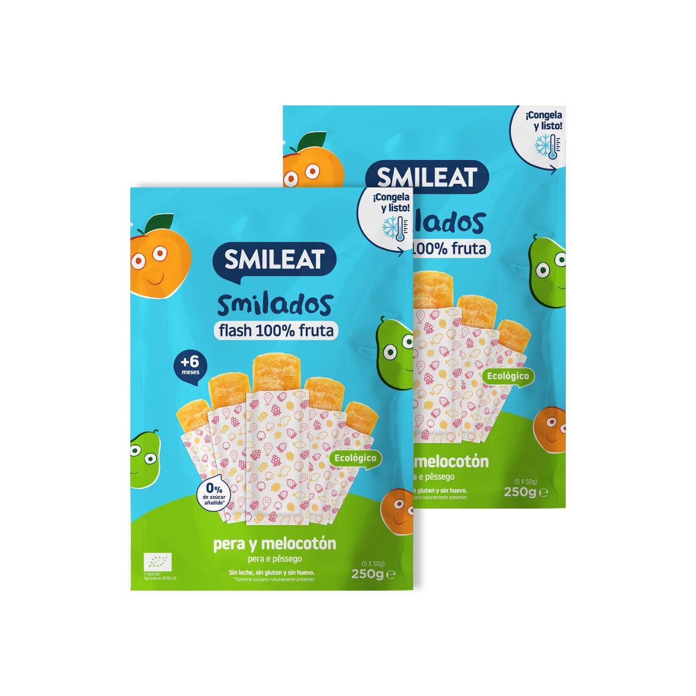2er-Pack SMILADO Birne und Pfirsich aus biologischem Anbau, 100 % Frucht-Eiscreme für Kinder von SMILEAT