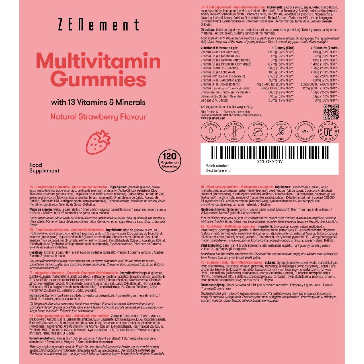 Multivitamin gummies, natural strawberry flavour, 120 gummies