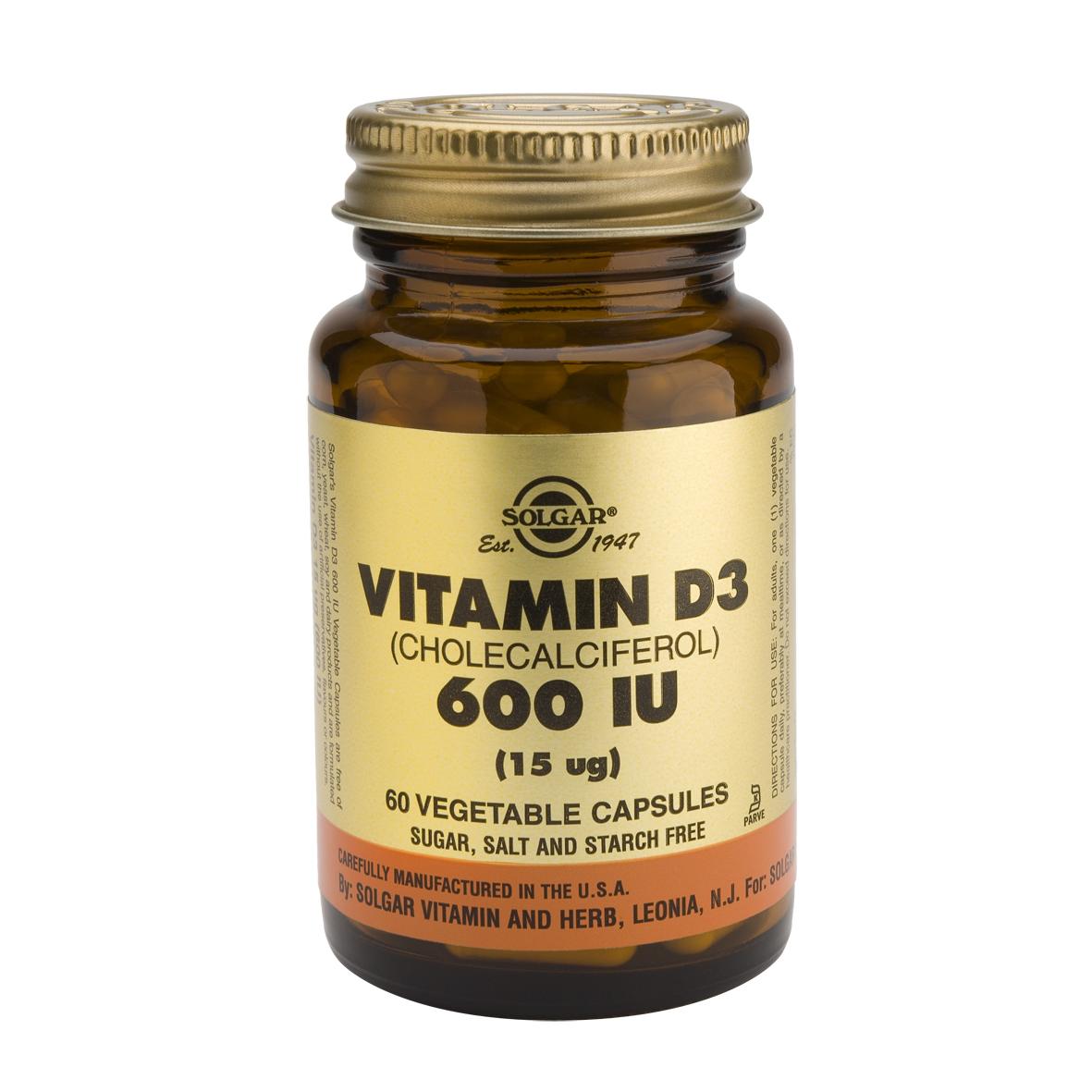 Witamina D3 600 IU 15 μg Solgar, 60 kapsułek roślinnych