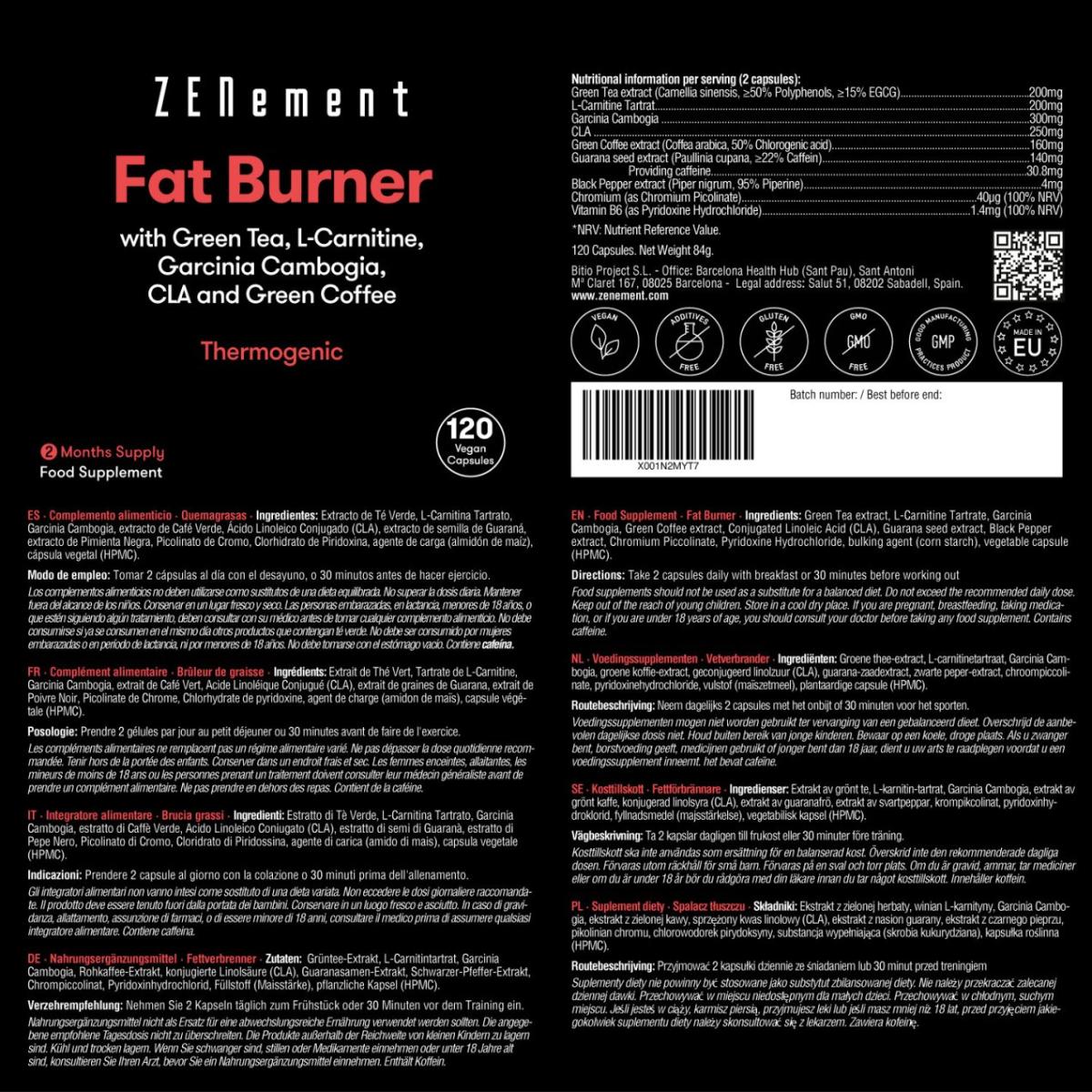 Zenement Thermogenic Fat Burner, 120 tablets