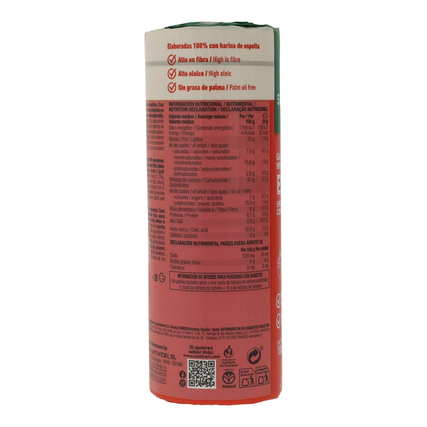 Fullkornskakor av spelt 0 % socker Santiveri 180 g