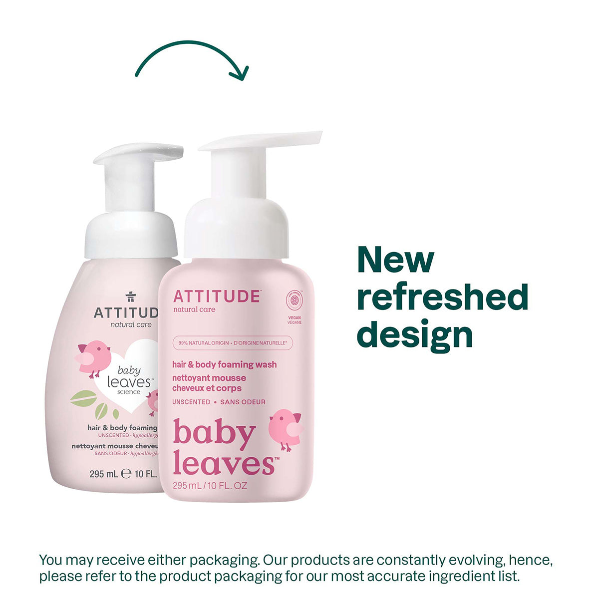 Gel moussant 2 en 1 pour bébé sans parfum, Attitude, 295 ml