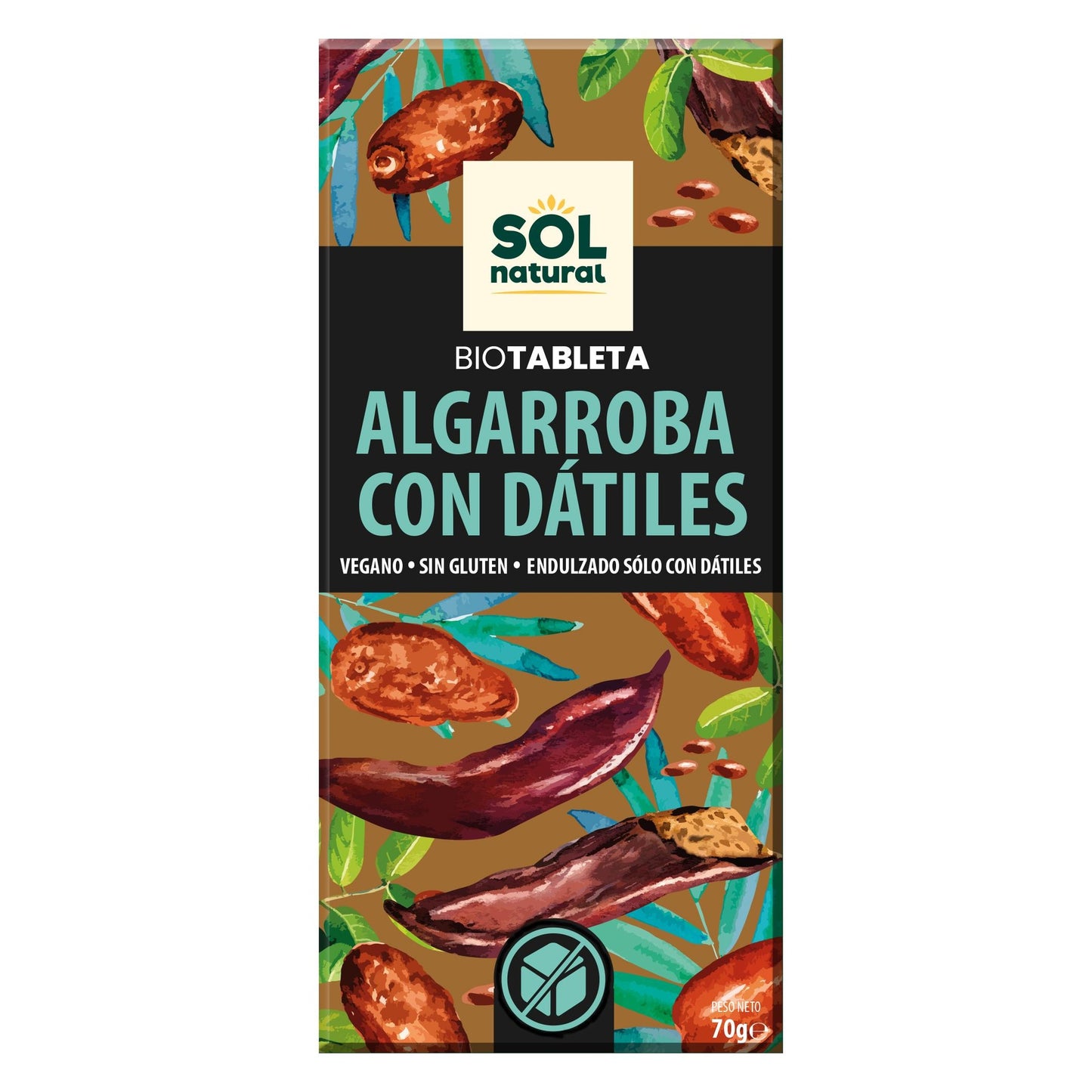 Chocolat végétalien à la caroube et aux dattes bio Sol Natural 70 g