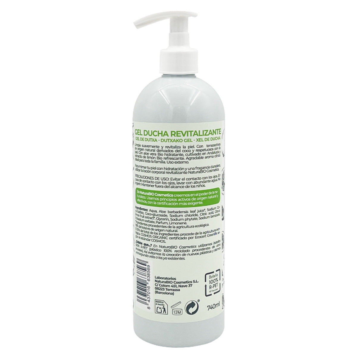 Gel douche revitalisant citron et aloès bio Naturabio 740 ml